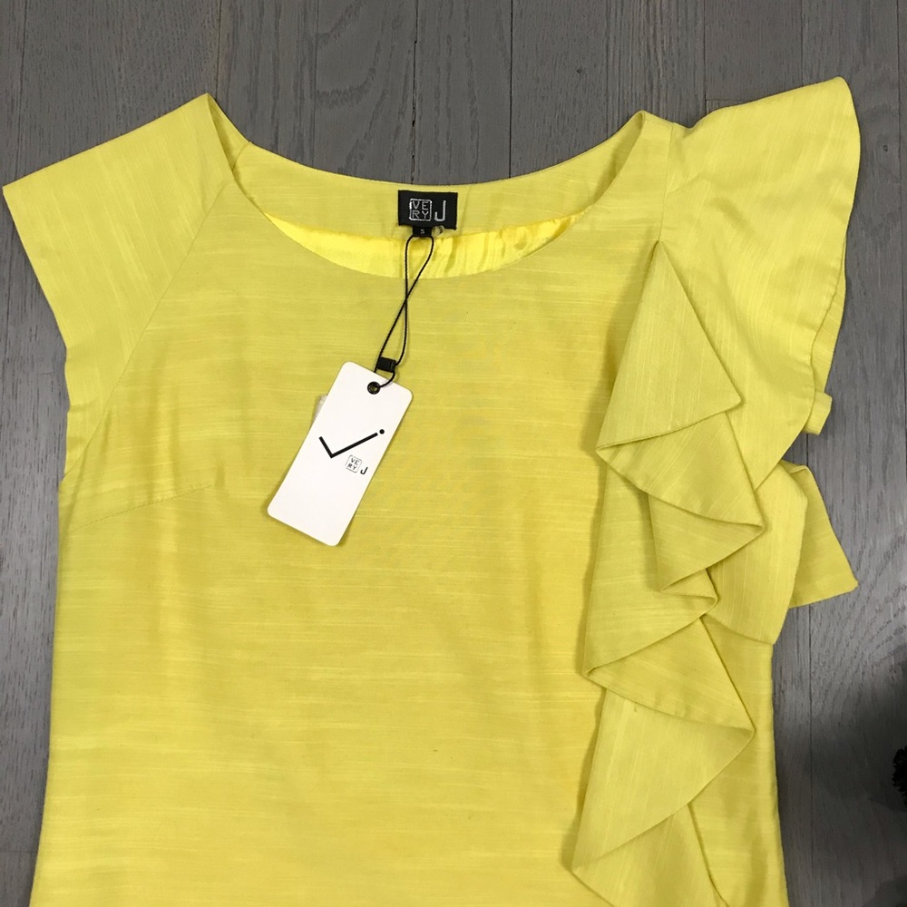 Very J Yellow Ruffle One-Shoulder Mini Dress - Picture 3 of 10